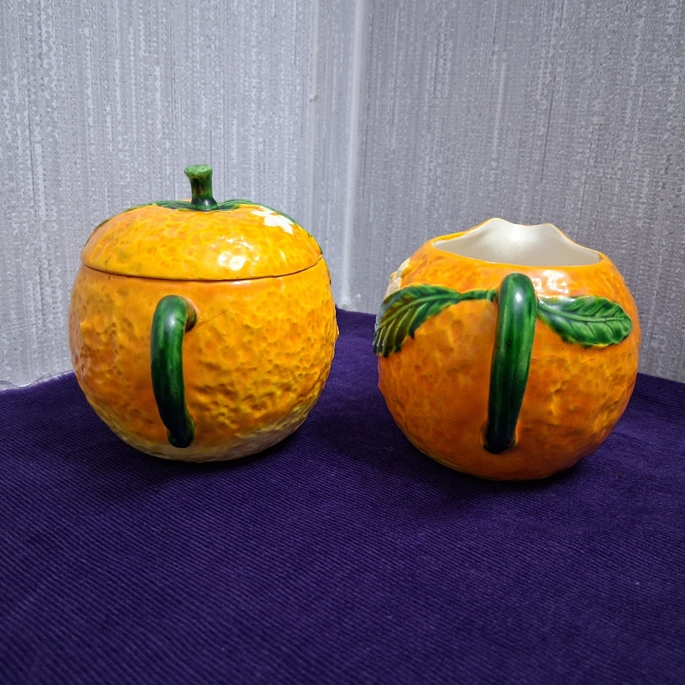 Vintage Maruhon Ware Orange Fruit Creamer And Sugar Bowl Set 1940s Japan - Picture 13 of 14